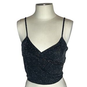 BP black sparkle knit cropped wrap tank top size M